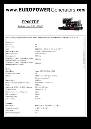 Diesel Power Generators Europower EP60TDE (MA)
