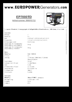 Dizel Jeneratörler Europower EP7000TD (S)