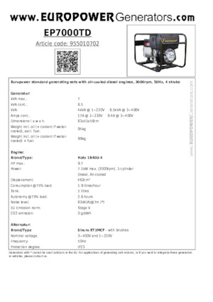 Diesel Power Generators Europower EP7000TD (S)