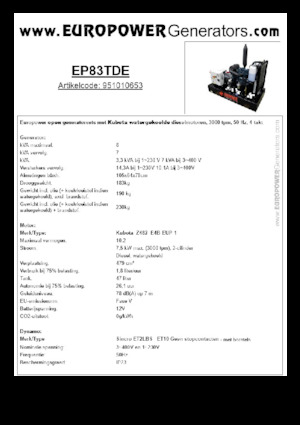 Diesel Power Generators Europower EP83TDE (S)