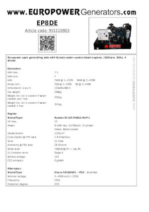 Diesel Power Generators Europower EP8DE (S)
