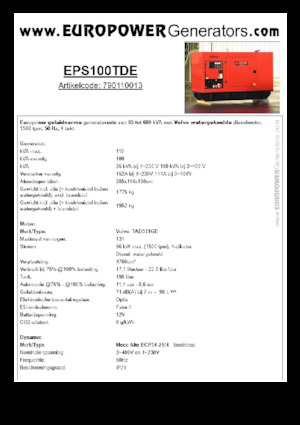 Diesel Power Generators Europower EPS100TDE (MA)