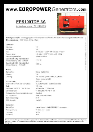 Diesel Power Generators Europower EPS100TDE-3A (LS)