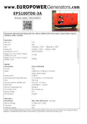 Diesel Power Generators Europower EPS100TDE-3A (MA)