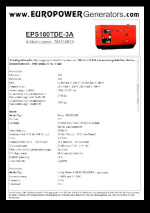Diesel Power Generators Europower EPS180TDE-3A (LS)