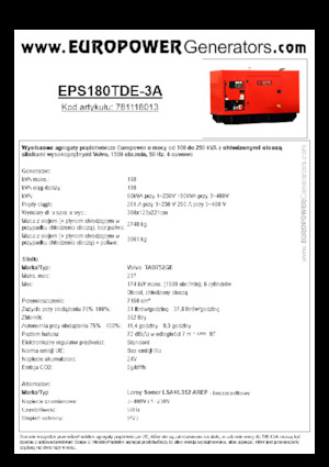 Diesel Power Generators Europower EPS180TDE-3A (LS)