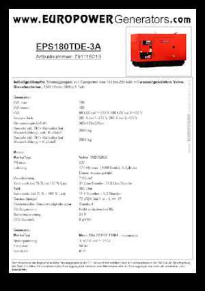Diesel Power Generators Europower EPS180TDE-3A (MA)