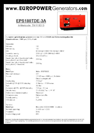 Dizel Jeneratörler Europower EPS180TDE-3A (MA)
