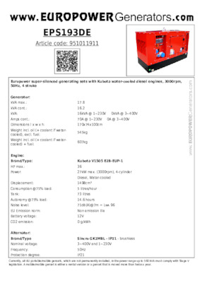 Diesel Power Generators Europower EPS193DE (S)