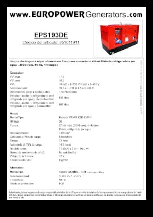 Diesel Power Generators Europower EPS193DE (S)