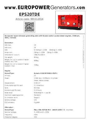 Diesel Power Generators Europower EPS20TDE (MA)