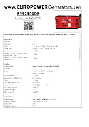Diesel Power Generators Europower EPS2500DE (MA)