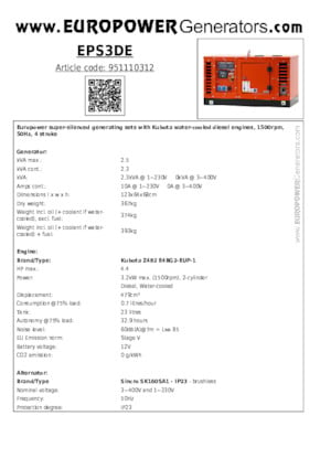Dizel Jeneratörler Europower EPS3DE (S)