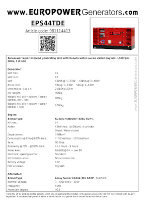 Diesel Power Generators Europower EPS44TDE (LS)