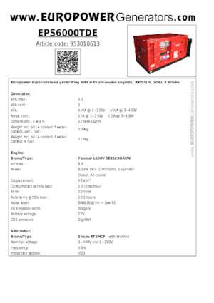 Diesel Power Generators Europower EPS6000TDE (S)