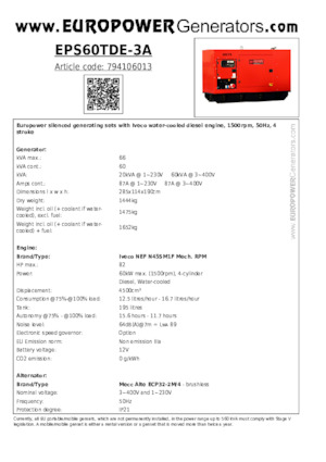 Diesel Power Generators Europower EPS60TDE-3A (MA)