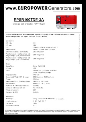 Diesel Power Generators Europower EPSR100TDE-3A (LS)