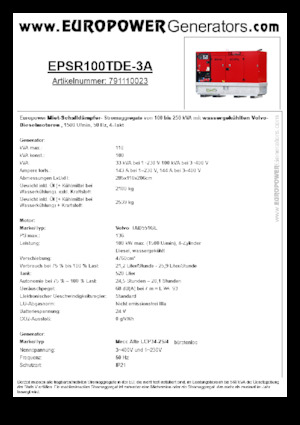 Dizel Jeneratörler Europower EPSR100TDE-3A (MA)