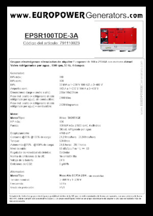 Dizel Jeneratörler Europower EPSR100TDE-3A (MA)