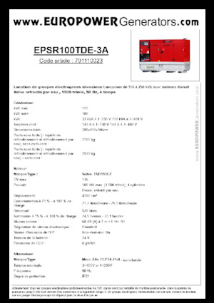 Diesel Power Generators Europower EPSR100TDE-3A (MA)
