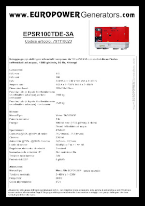 Dizel Jeneratörler Europower EPSR100TDE-3A (MA)
