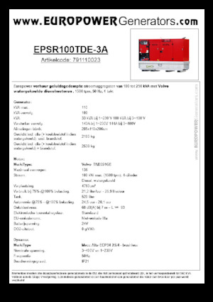 Dizel Jeneratörler Europower EPSR100TDE-3A (MA)