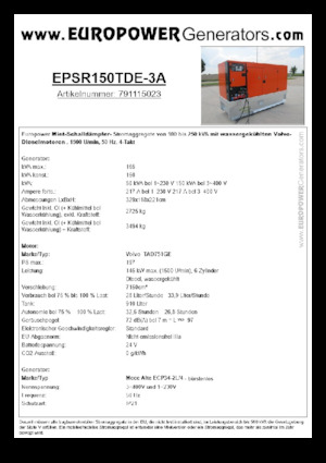 Diesel Power Generators Europower EPSR150TDE-3A (MA)