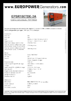 Diesel Power Generators Europower EPSR150TDE-3A (MA)