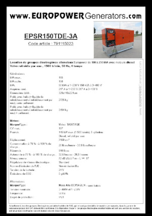 Diesel Power Generators Europower EPSR150TDE-3A (MA)