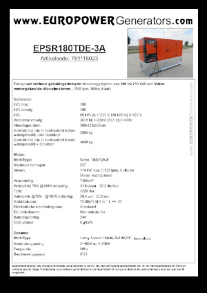 Dizel Jeneratörler Europower EPSR180TDE-3A (LS)