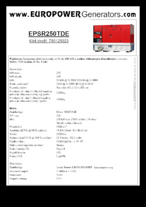 Diesel Power Generators Europower EPSR250TDE (LS)