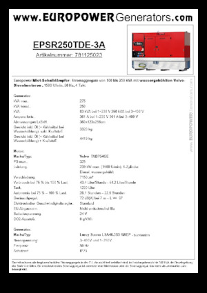 Diesel Power Generators Europower EPSR250TDE-3A (LS)