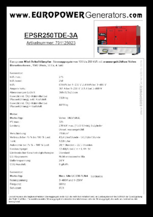 Diesel Power Generators Europower EPSR250TDE-3A (MA)