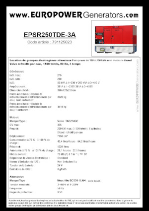 Diesel Power Generators Europower EPSR250TDE-3A (MA)