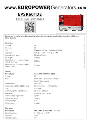 Dizel Jeneratörler Europower EPSR60TDE (MA)