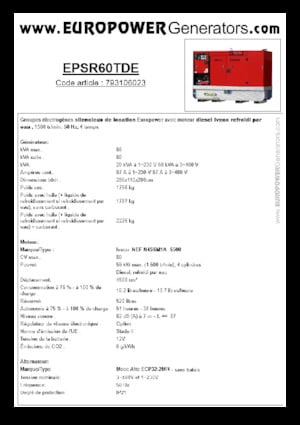 Dizel Jeneratörler Europower EPSR60TDE (MA)