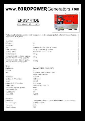 Dizel Jeneratörler Europower EPUS14TDE (LS)