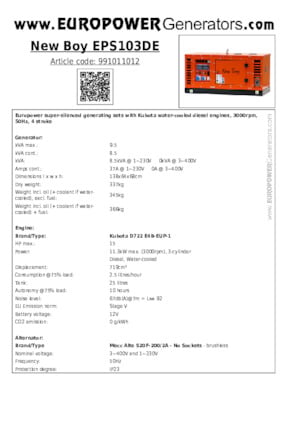 Dizel Jeneratörler Europower New Boy EPS103DE (MA)