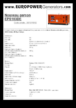 Diesel Power Generators Europower New Boy EPS103DE (MA)