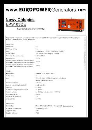 Diesel Power Generators Europower New Boy EPS103DE (MA)