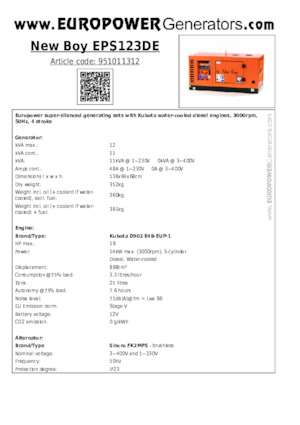 Dizel Jeneratörler Europower New Boy EPS123DE (S)