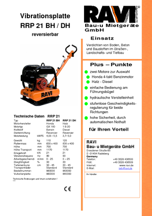 Reversible Vibratory Plate Compactors Ravi RRP 21 DH
