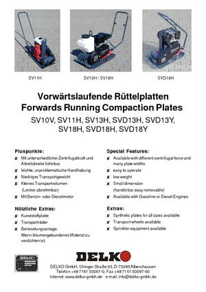 Single Direction Vibratory Plate Compactors Delko SVD 18 H