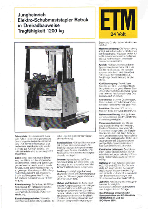 Reach Trucks Jungheinrich Retrak ETM/ETV 12