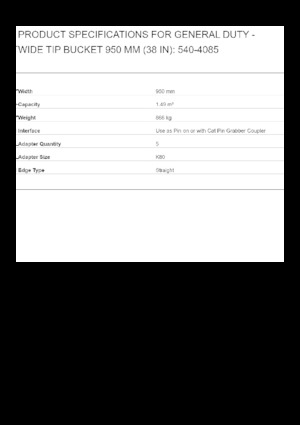 Excavator buckets Caterpillar 950 MM
