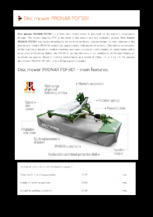 Arka çim biçme makinesi diski, klima olmadan Pronar PDF 301
