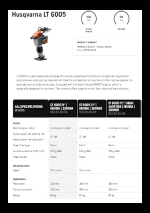 Gasoline and Diesel Rammers Husqvarna LT 6005