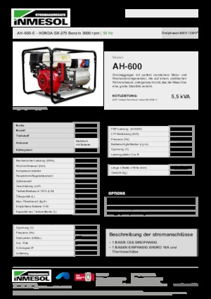 Gasoline Power Generators INMESOL AH-600-E