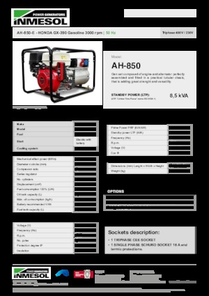 Gasoline Power Generators INMESOL AH-850-E
