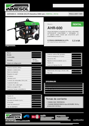 Benzinli Jeneratörler INMESOL AHR-600-E